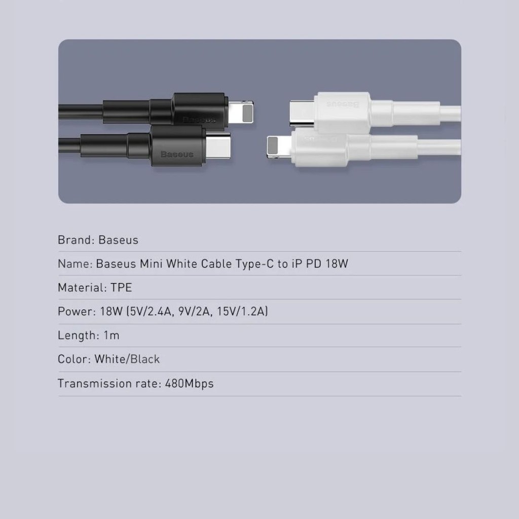 Bộ sạc nhanh Baseus Speed Mini PD Quick Charger 18W Charging Sets ( kèm cáp sạc nhanh Type C to Lightning)