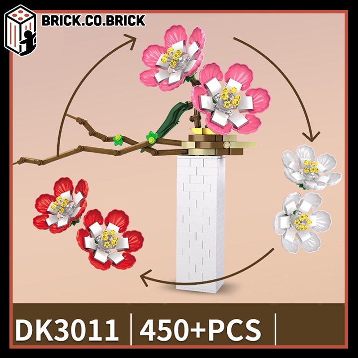 Bộ Đồ Chơi Lắp Ráp Kiểu Bình Hoa Mận Trắng Hồng Trưng Bày Tuyệt Đẹp Flower Bouquet Building Blocks DK3011