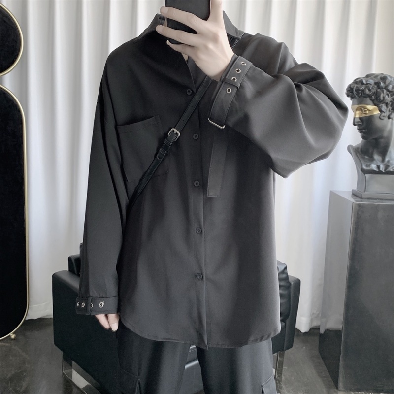 Áo Sơ Mi Tay Dài Dáng Rộng Màu Sắc Đơn Giản Phong Cách Hàn Quốc Cho Nam Giới