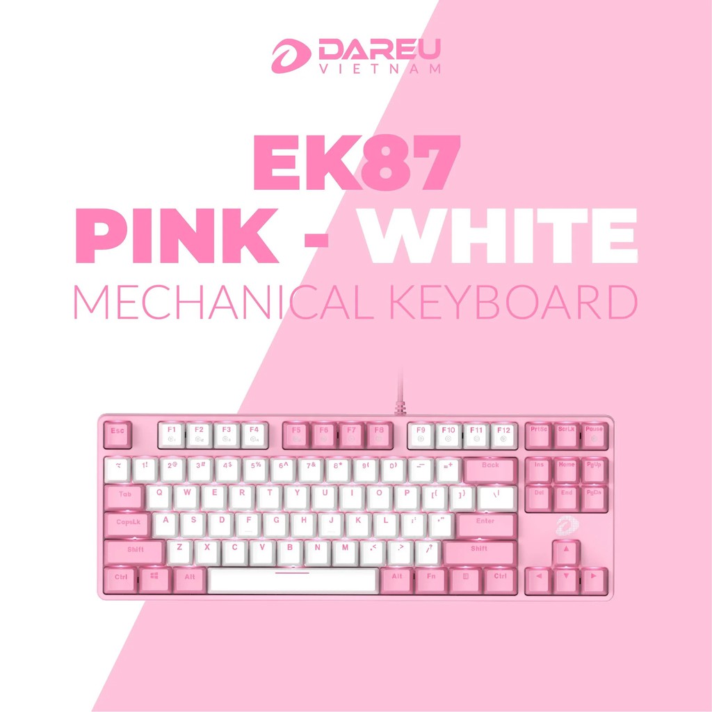 Bàn Phím Cơ DAREU EK87 Pink - White LED Hồng - Bàn Phím Gaming Màu Hồng ( Nhỏ Gọn Không Bàn Phím Phụ )