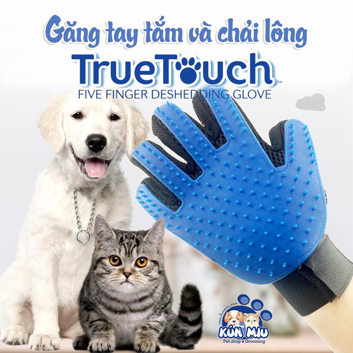 Găng tay tắm, chải lông và massage cho chó mèo True touch (hàng không hộp)