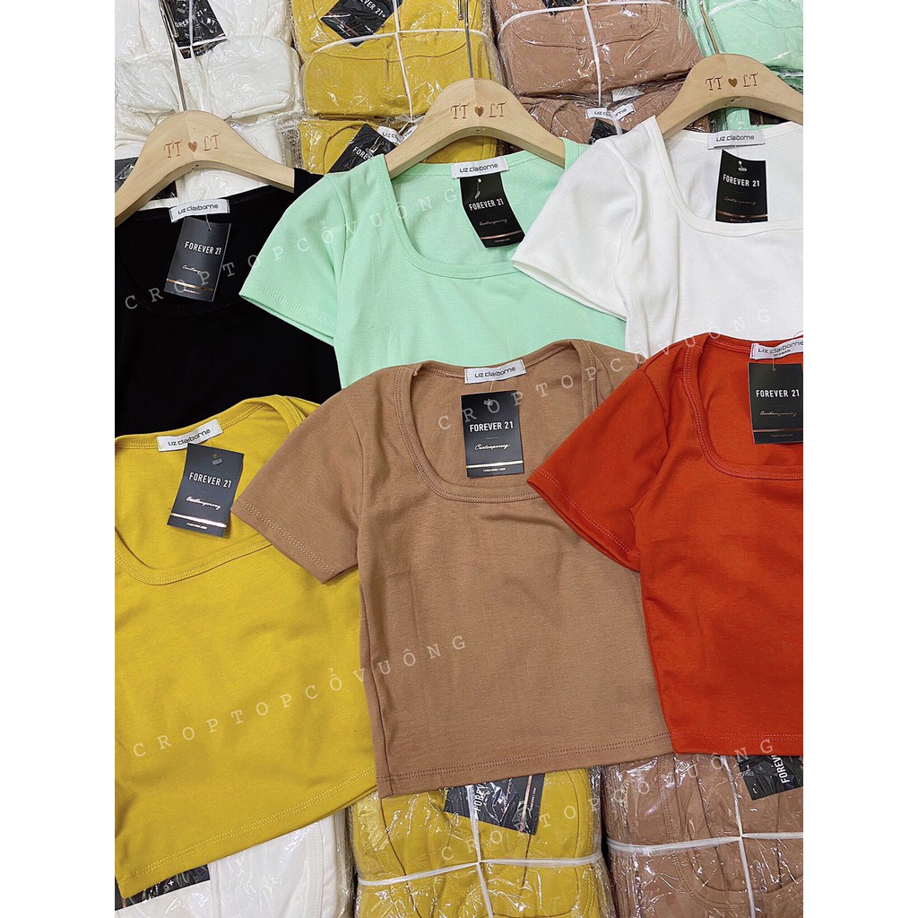 Áo croptop cổ vuông Shynstores form ôm vải giãn cao cấp nhiều màu