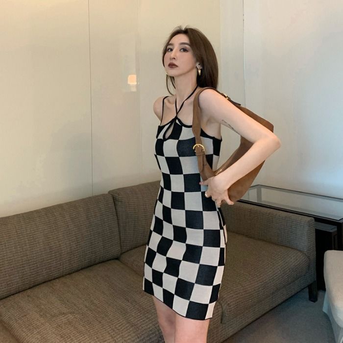 COZOK Áo hai dây sọc caro thời trang gợi cảm cho nữ