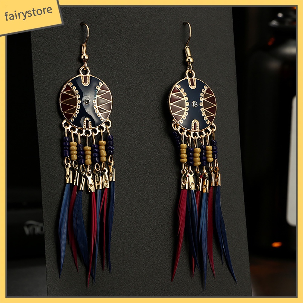 Bông tai hình dreamcatcher đính lông vũ phong cách cổ điển