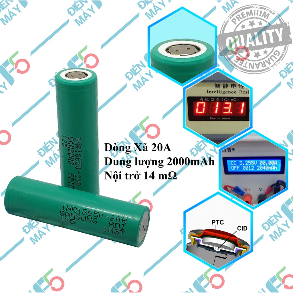 DMF5 Cell pin Samsung INR18650 - 20R tháo thiết bị còn nguyên dung lượng