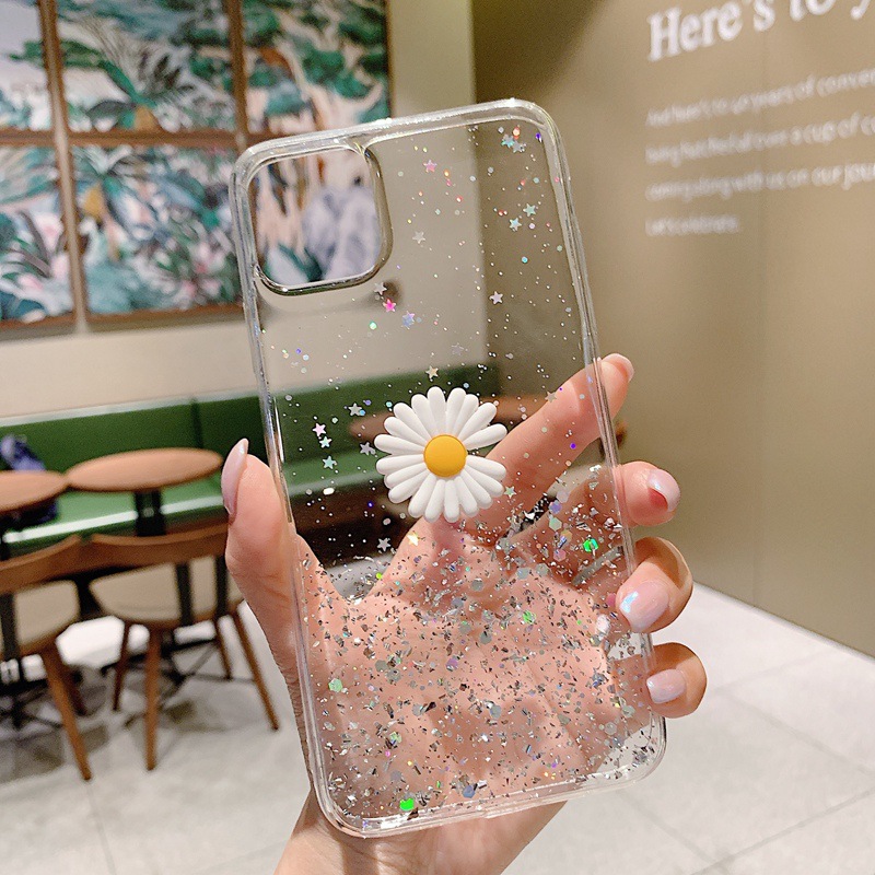 Ốp điện thoại kim sa lấp lánh mềm trong suốt in hình hoa cúc cho Samsung M30s M21 Note 8 9 10 Lite S8 S9 S10 Plus