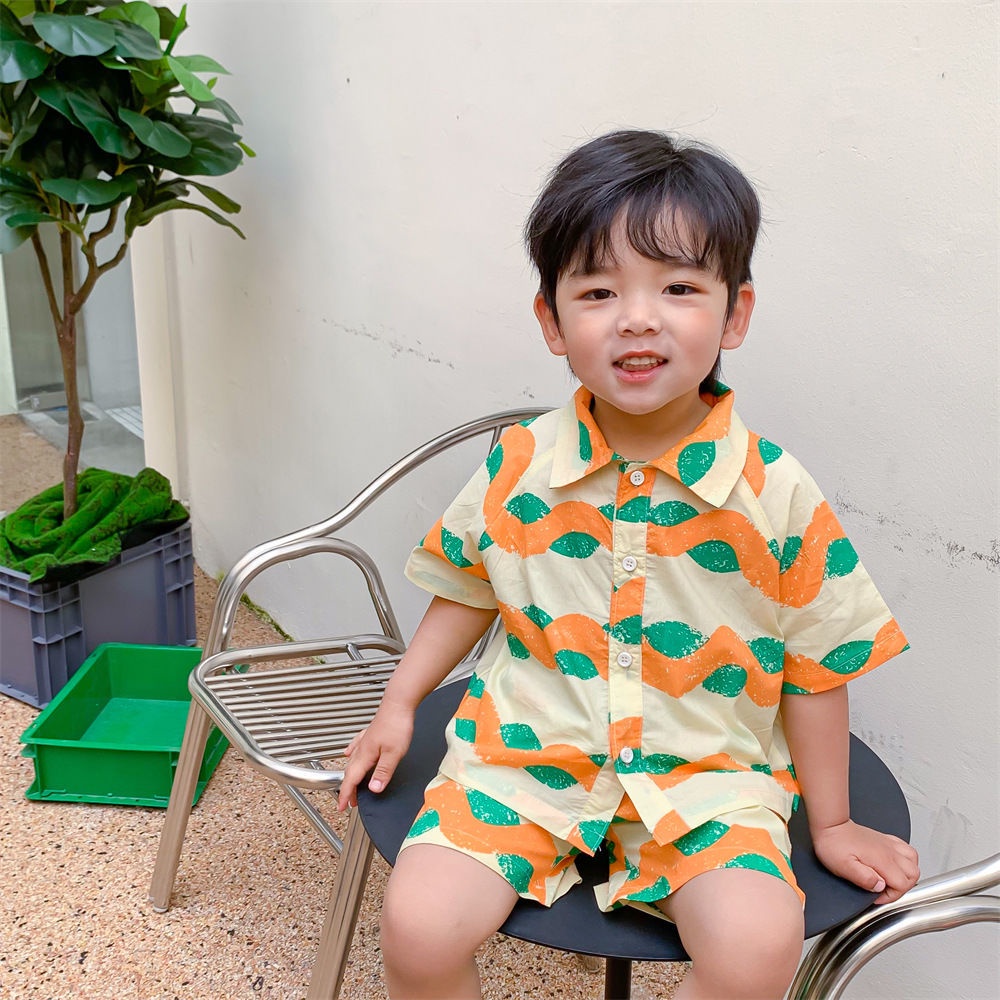 Bộ Áo Sơ Mi Tay Ngắn + Quần Đùi Nhiều Màu Phong Cách Hàn Quốc Thời Trang Mùa Hè Cho Bé Trai 0824