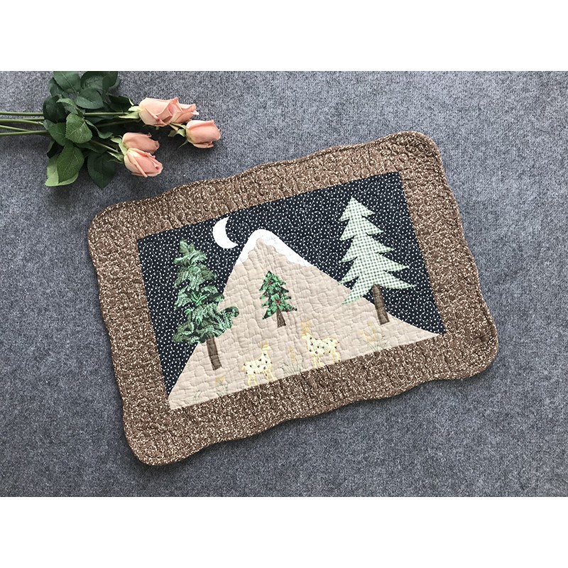 Thảm chùi chân vải cotton 60x40cm - vải ghép cây thông viền nâu