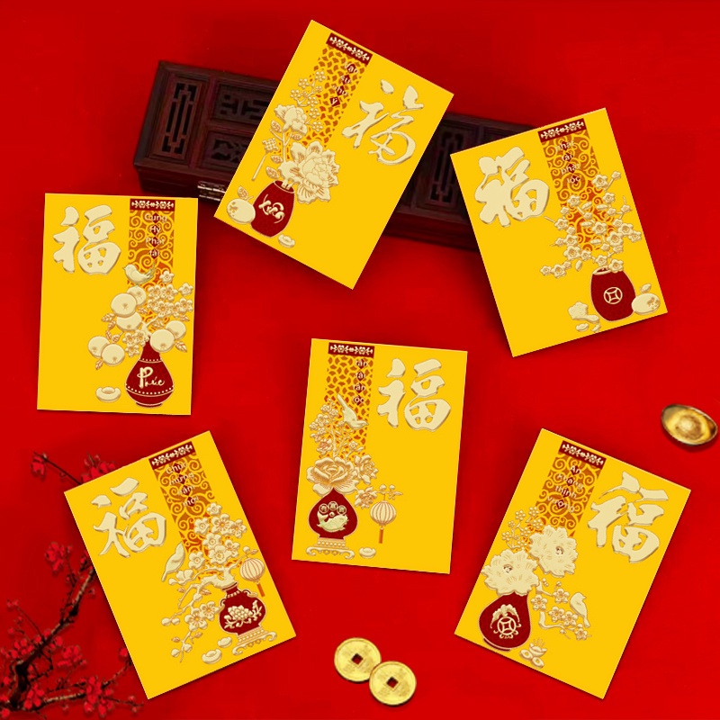 Set 6 Bao Lì Xì Đỏ Hình Mèo Dễ Thương Dành Cho Năm Mới