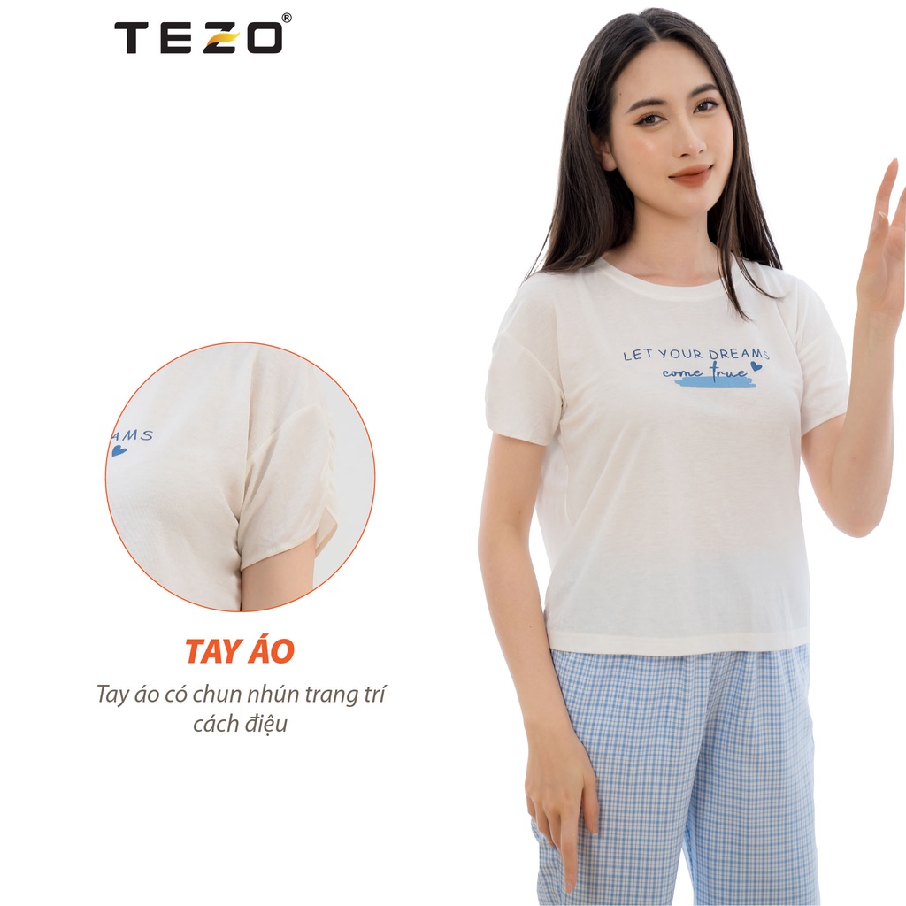 Bộ đồ nữ ngố tách lẻ in hoạ tiết ngực Tezo mặc ở nhà năng động thoải mái 2202AOBK01