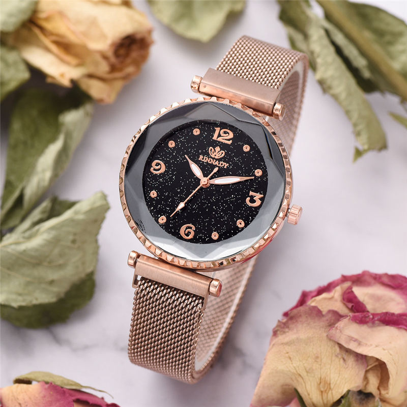 ZOLFA Fashion Rose Gold Ladies Mesh Strap Watch Elegant Starry Women Quartz Wristwatches Analog Clocks Ladies Exquisite Wrist Accessories Đồng hồ nữ