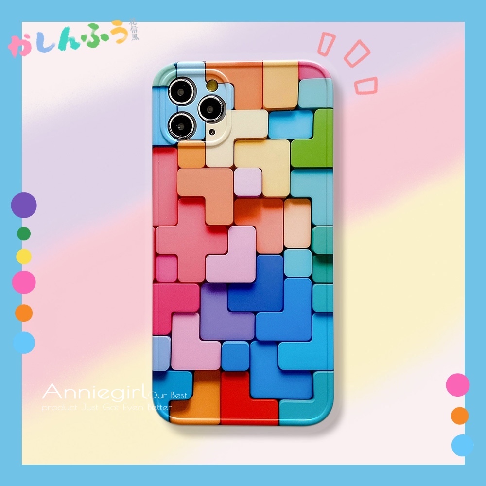 Ốp điện thoại IMD mềm chống sốc họa tiết trò chơi Geometric Tetris cho IPhone 12 11 Pro Max X Xs Max XR 7 8