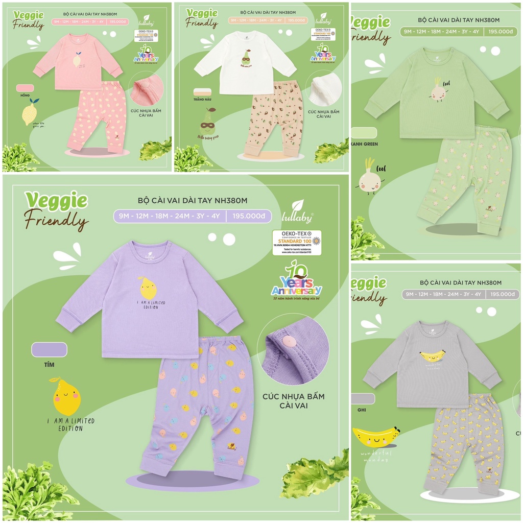Bộ quần áo cài vai dài tay chất liệu mềm mại họa tiết trẻ em Lullaby