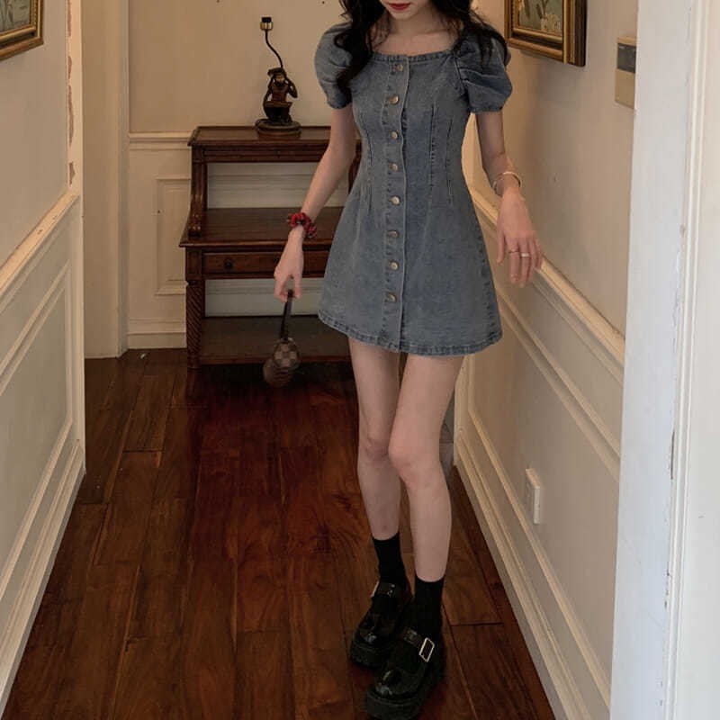 Đầm nữ Denim tay ngắn phong cách thời trang cho phái nữ