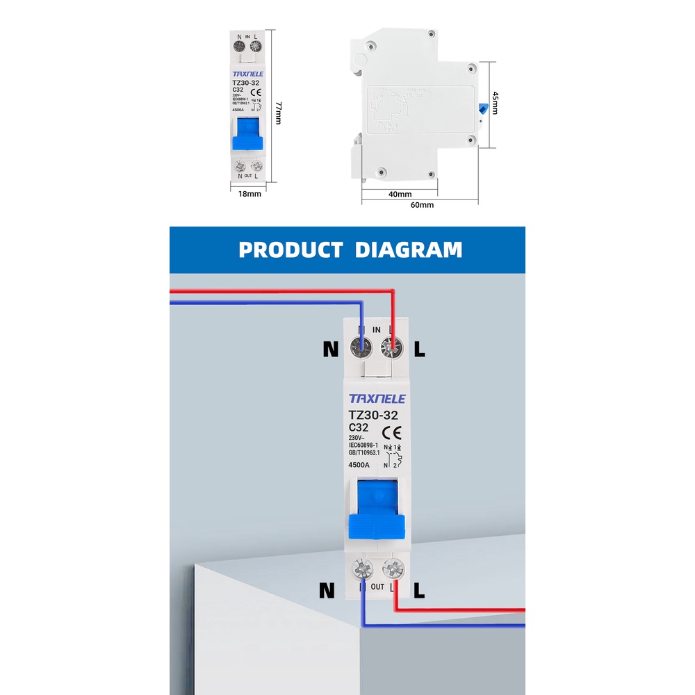 Cầu Dao TZ30-32 DPN 1P + N Mini MCB 6A 10A 16A 20A 25A 32A Din Dành Cho Gia Đình