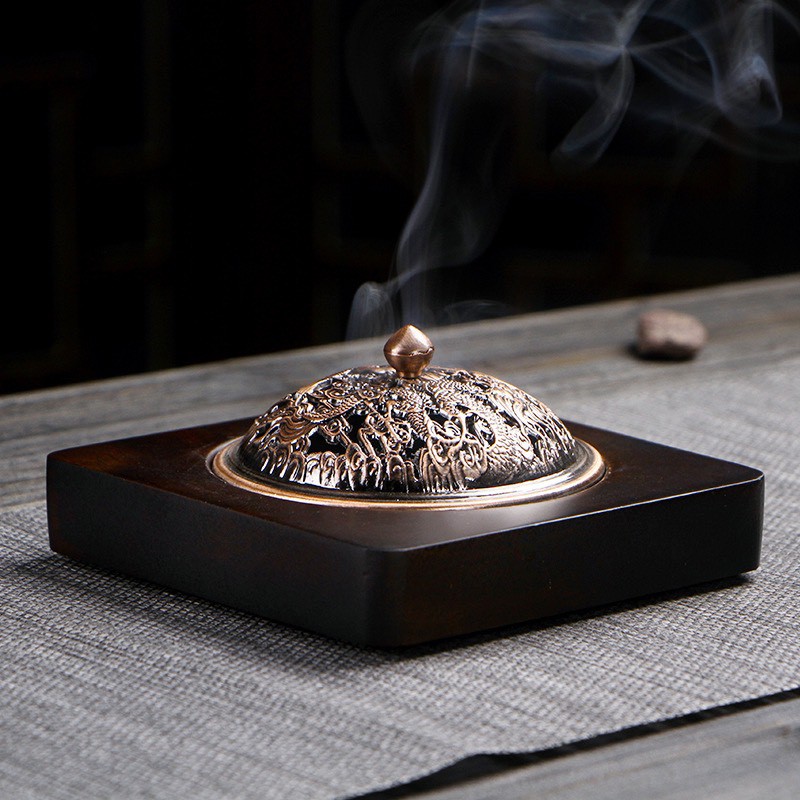 Lư đốt trầm hương LDT02 11cm x6cm nhang nụ, nhang vòng bằng gỗ mun, gỗ gụ chống cháy