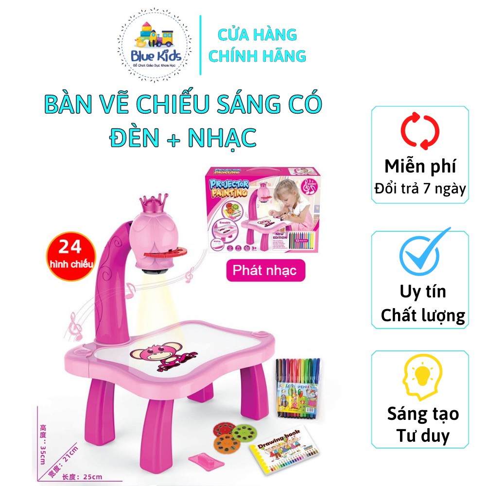 Bàn vẽ có đèn chiếu sáng thông minh BLUE KIDS có nhạc, phát triển trí tuệ và năng khiếu cho bé