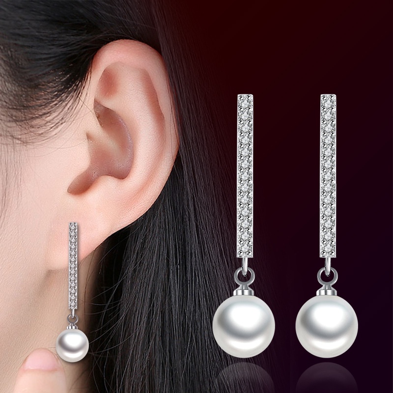 Bông Tai Bạc 925 Đính Ngọc Trai Zircon 00004 Thời Trang Cho Nữ