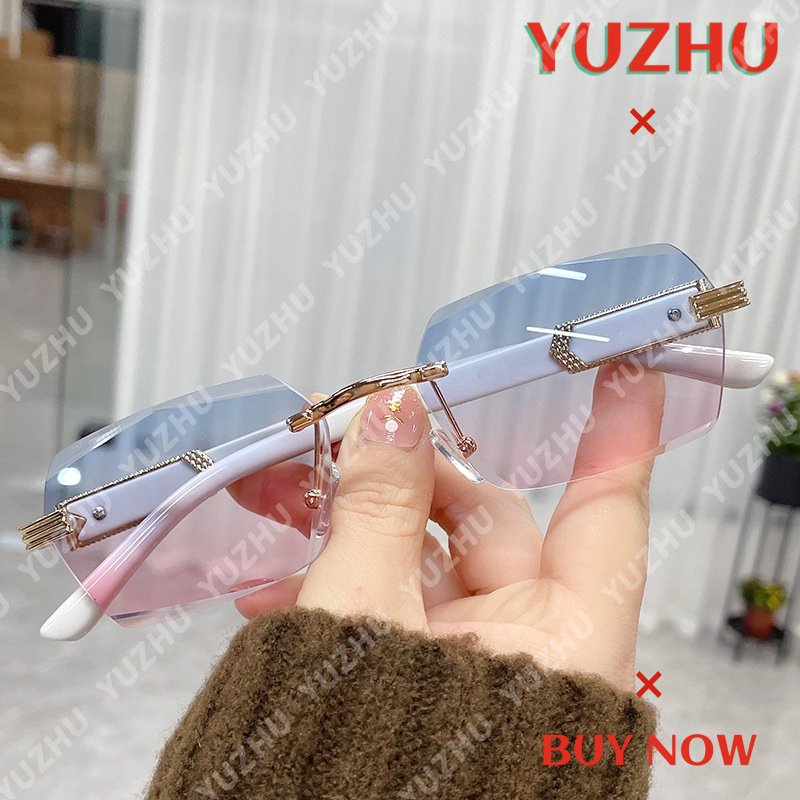 (YUZHU) Kính Râm Không Viền Họa Tiết Đá Cẩm Thạch Gradient Thời Trang Phương Tây
