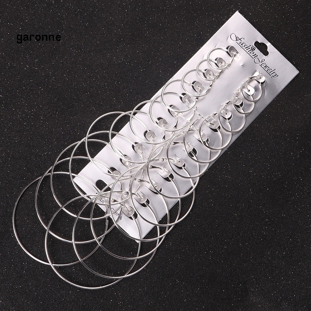 GA_12 Pairs Women Girls Gold/Silver Plated Rock Punk Club Circle Hoop Earrings Set
