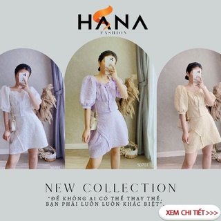 Set áo croptop cổ vuông kèm chân váy thiết kế hana hách dáng siêu xinh- s070