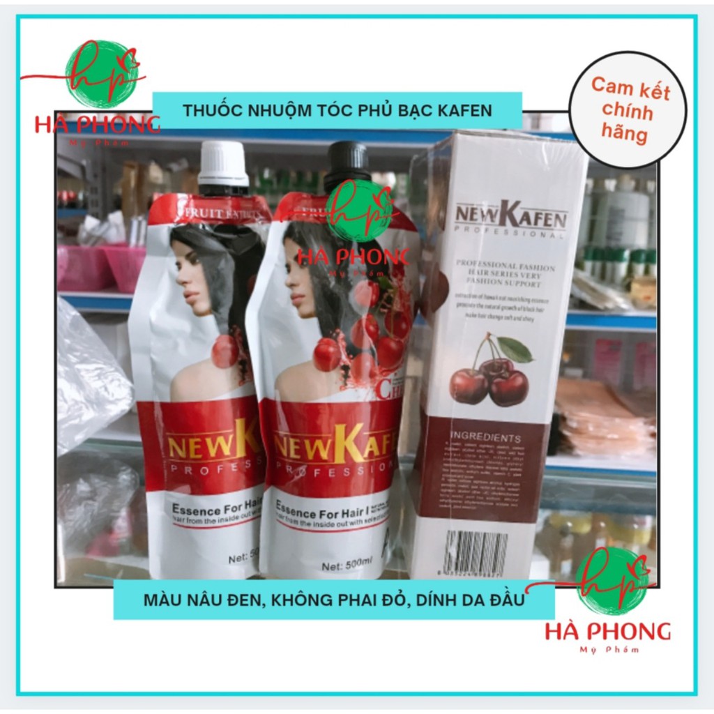 Thuốc Nhuộm Tóc Đen Phủ Bạc Thảo Dược Kafen Cherry Đen Và Nâu, Không Dính Phai Đỏ 500ml