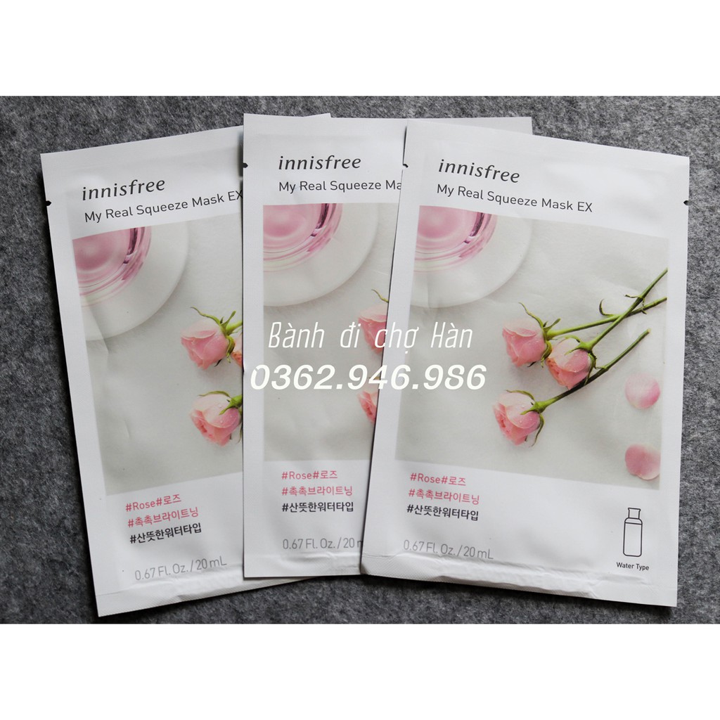 Mặt Nạ Giấy Innisfree My Real Squeeze Mask Hoa Hồng Rose Cấp Ẩm Làm Sáng Da