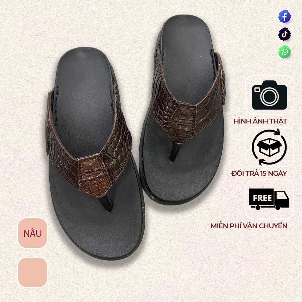 Dép xỏ ngón nam da cá sấu cao cấp thời trang đế may viền TCF1124