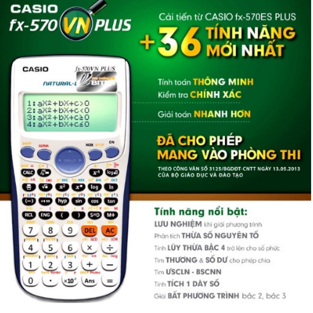 Máy Tính Khoa Học Cầm Tay Casio FX570ESPlus - Hàng Chính Hãng, Nhập Khẩu Thái Lan - Bảo Hành 7 Năm