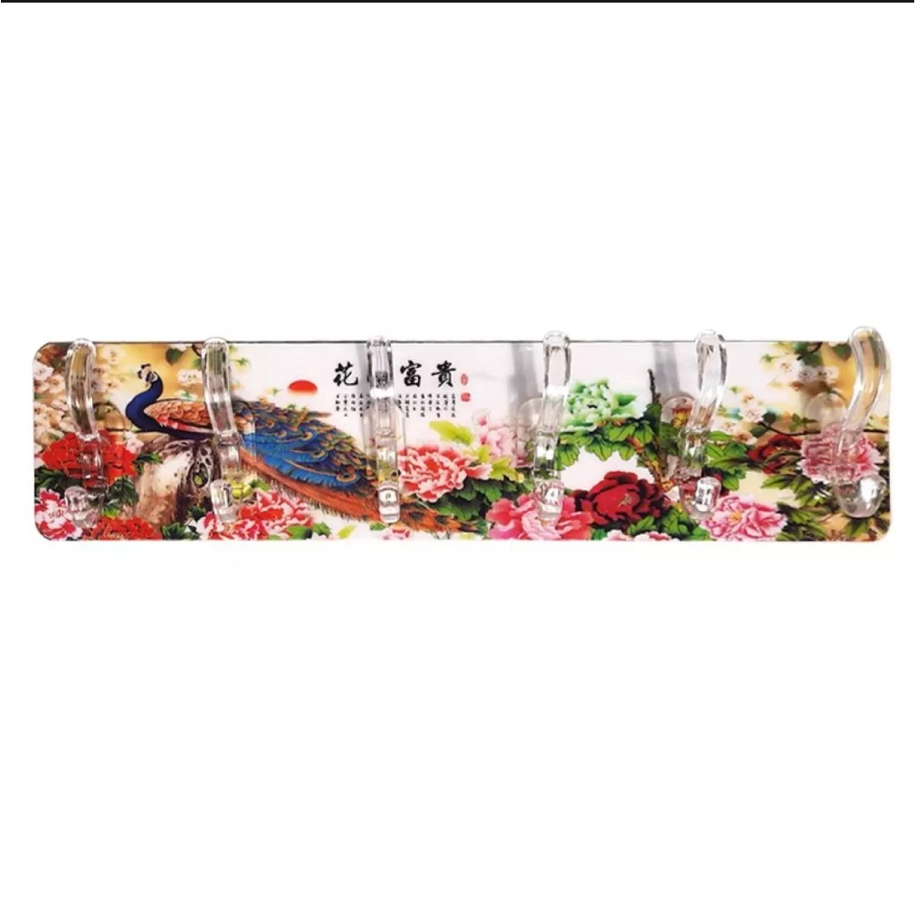 [FREESHIP] Thanh treo dán tường 6 móc họa tiết 3D siêu chắc chắn