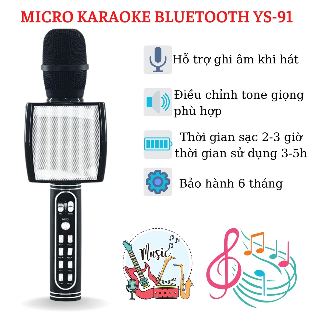 Micro karaoke Bluetooth YS-91/YS-98 Nâng giọng cực chất kèm loa hay tuyệt đỉnh , hỗ trợ ghi âm khi hát