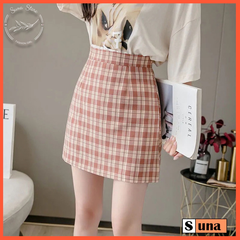 [Quà tặng là kẹo]Chân váy chữ A lưng cao hoạ tiết caro, Chân váy ngắn công sở SUNA FASHION ôm dáng từ 42 - 60kg | BigBuy360 - bigbuy360.vn