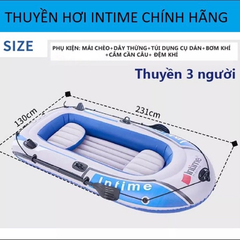 Thuyền Hơi Du Lịch, Xuồng Phao Chính Hãng Intime 400 Có Mái Chèo 4-5 người (TẶNG BƠM)