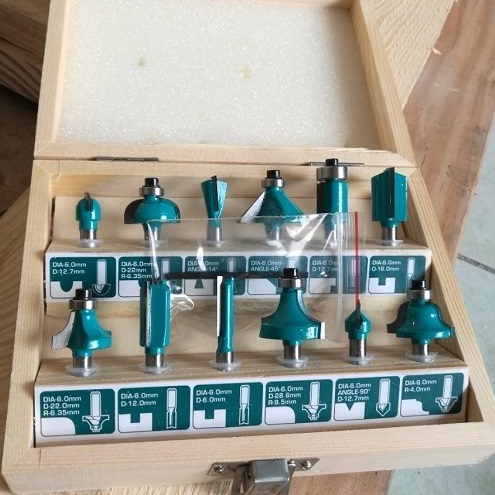BỘ MŨI PHAY GỖ 6mm 12 chi tiết TOTAL TACSR0121 - Soi Gỗ - Ghép Góc Vuông, Ghép Hộp,Ván,Gỗ Cao Cấp