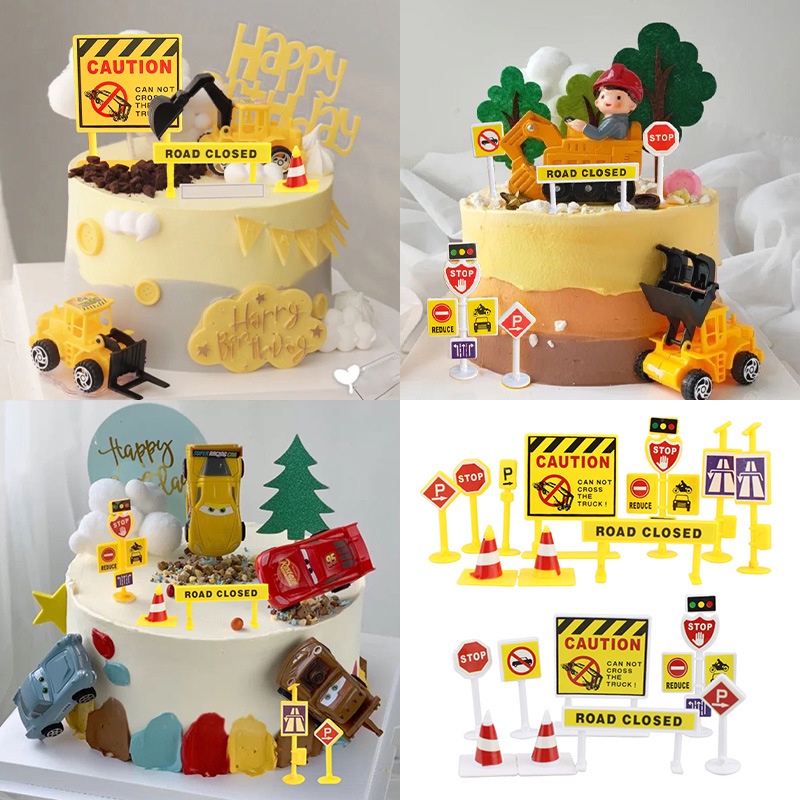 Set Đồ Chơi Xe Công Trường Trang Trí Bánh Kem Cho Bé