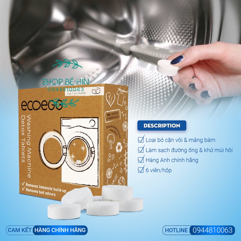Viên vệ sinh máy giặt Ecoegg UK loại bỏ cặn vôi, mảng bám và mùi hôi, giúp máy giặt luôn sạch sẽ