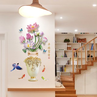 Decal dán tường bình hoa sen