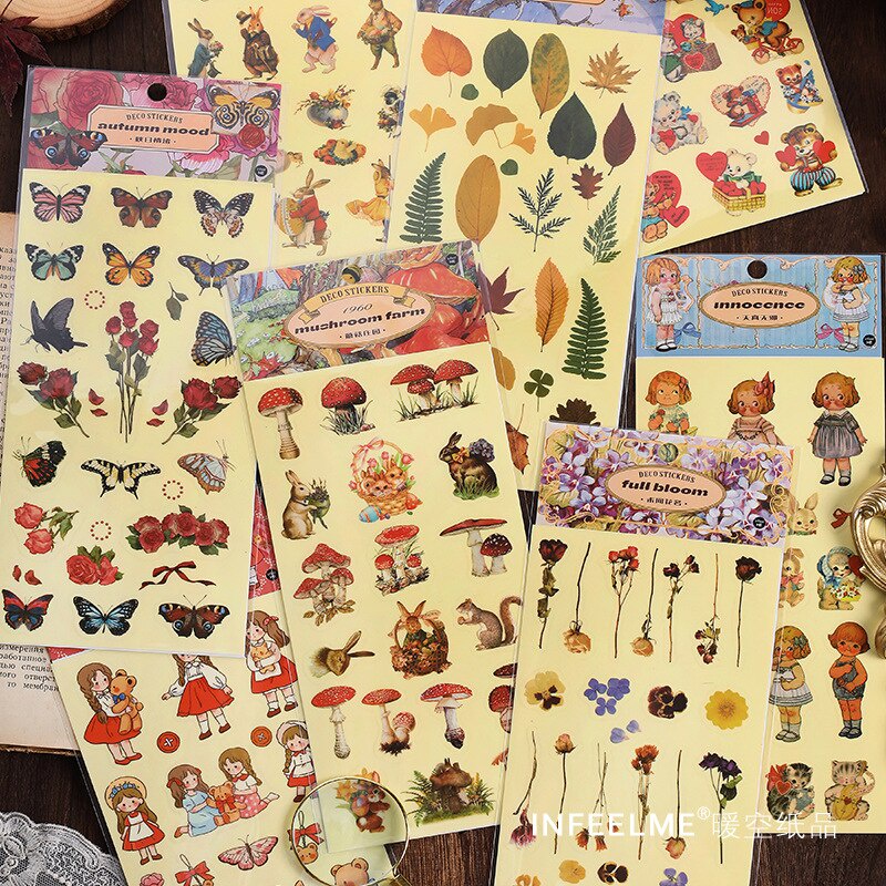 1 Tờ Sticker Dán Trang Trí Sổ Tay Chống Thấm Nước Phong Cách Cổ Điển