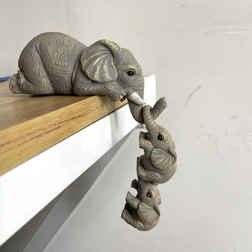 WONDER Elephant Holding Two Babies Figurine Creative Cute Home Decor Elephant Sculpture