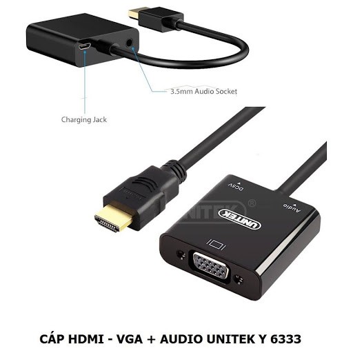 Dây chuyển đổi HDMI to VGA +Audio Chính Hãng Unitek Y 6333 , Bảo Hành 12 Tháng , 1 Đổi 1