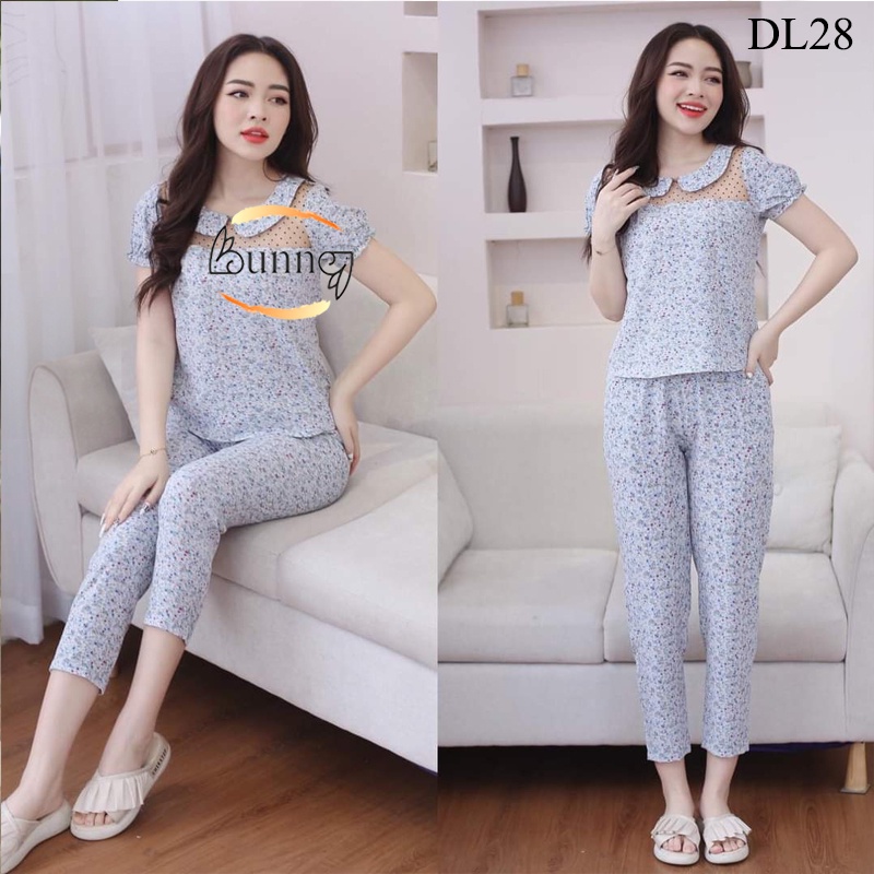 ĐỒ MẶC NHÀ SAU SINH, QUẦN ÁO NỮ CHẤT LIỆU LỤA HÀN, HỌA TIẾT HOA LÁ XINH FOM DÁNG ĐẸP