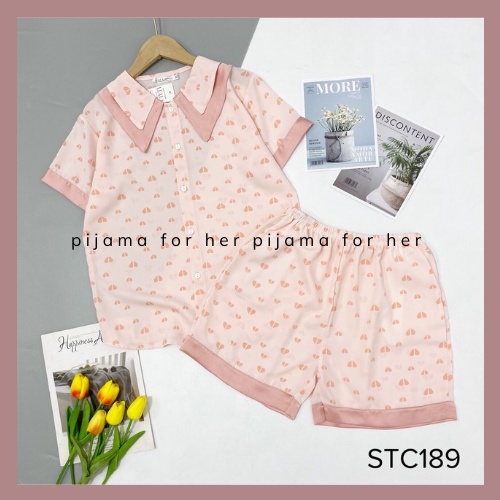 Đồ Bộ Pijama - [ẢNH THẬT] Bộ Lụa Đùi Cổ Bèo Họa Tiết Mềm Mịn Mát