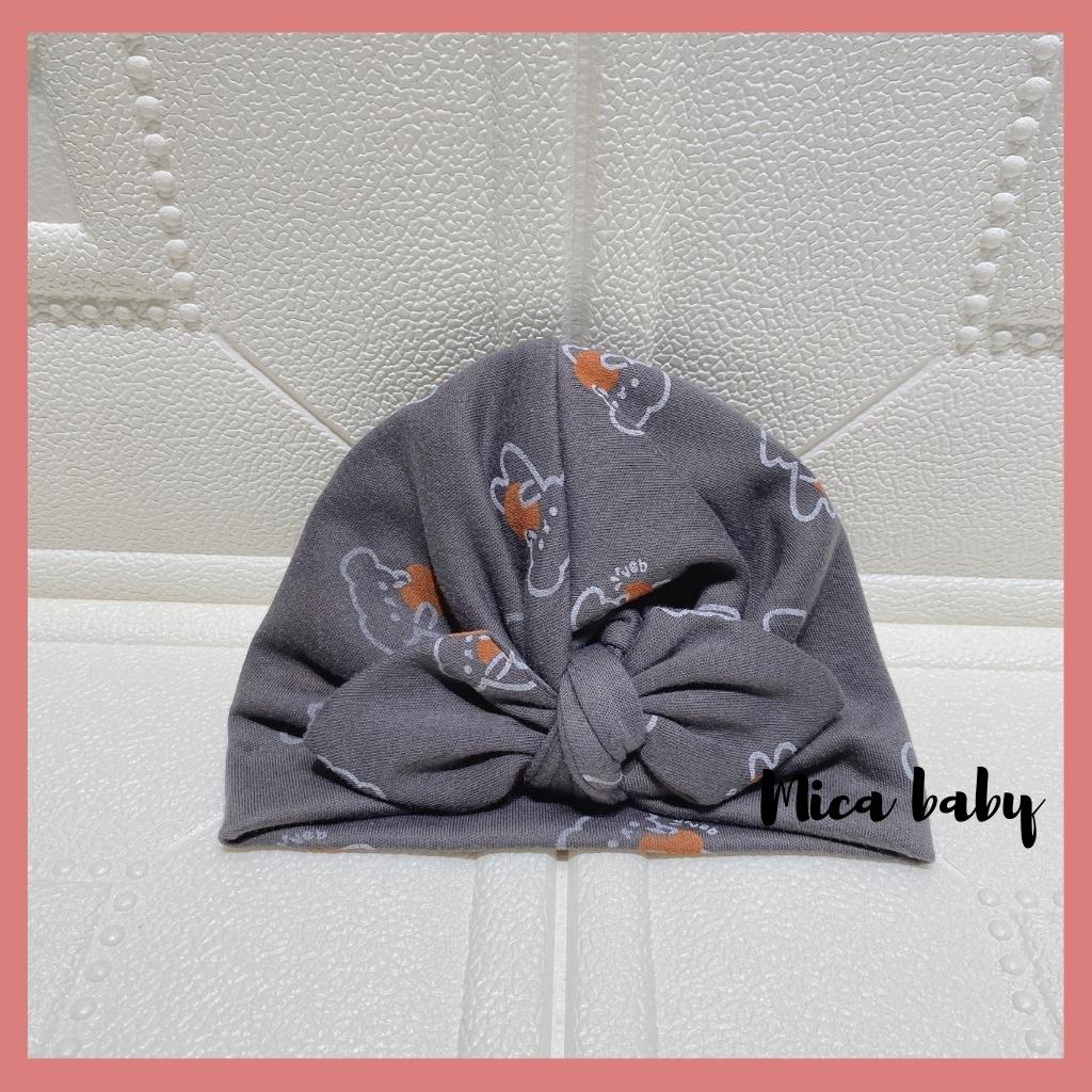 Mũ turban màu xám đen họa tiết hình gấu đáng yêu cho bé Mica Baby MTB95