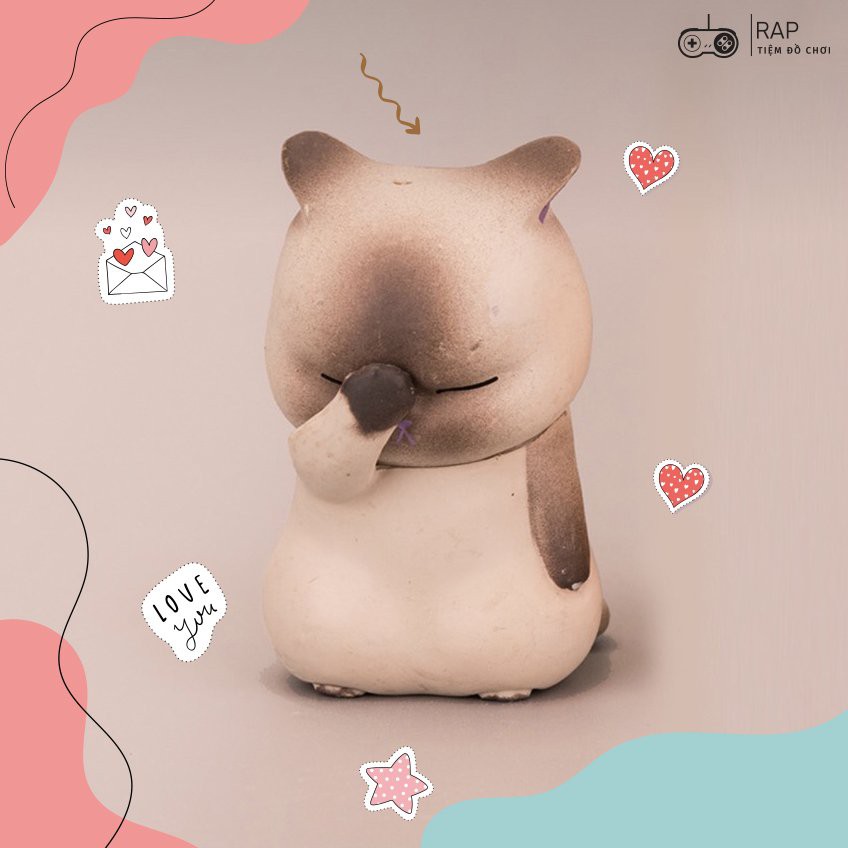 Set 3 mèo mô hình bất lực, mèo mô hình xấu hổ mèo che mặt mèo khoanh tay để bàn full biểu cảm dễ thương cute - HT19