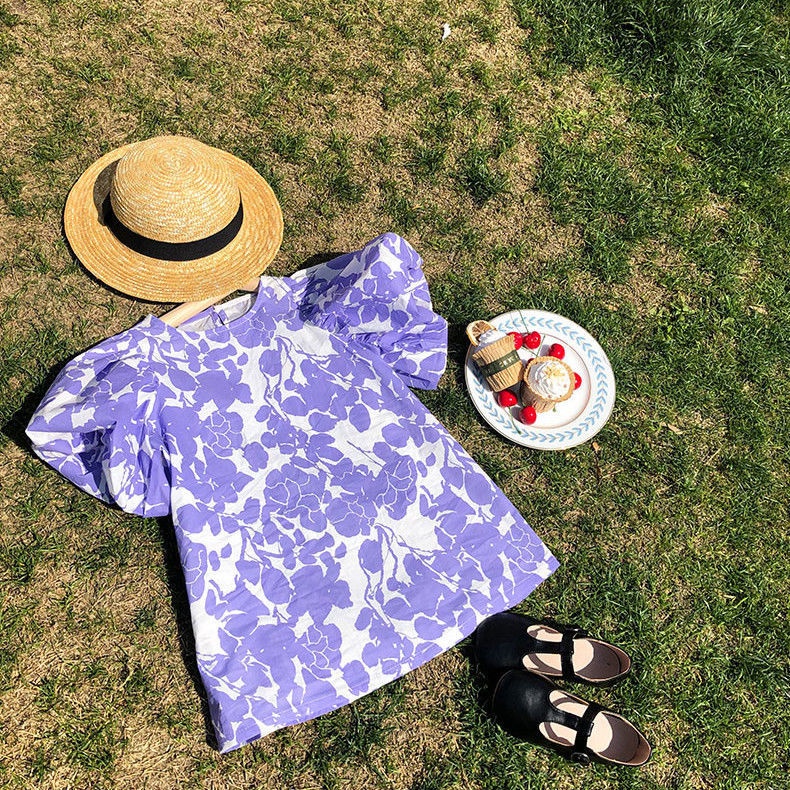 Đầm Công Chúa Mùa Hè Tay Phồng Bằng Cotton Phong Cách Phương Tây Thời Trang Mới Cho Bé Gái