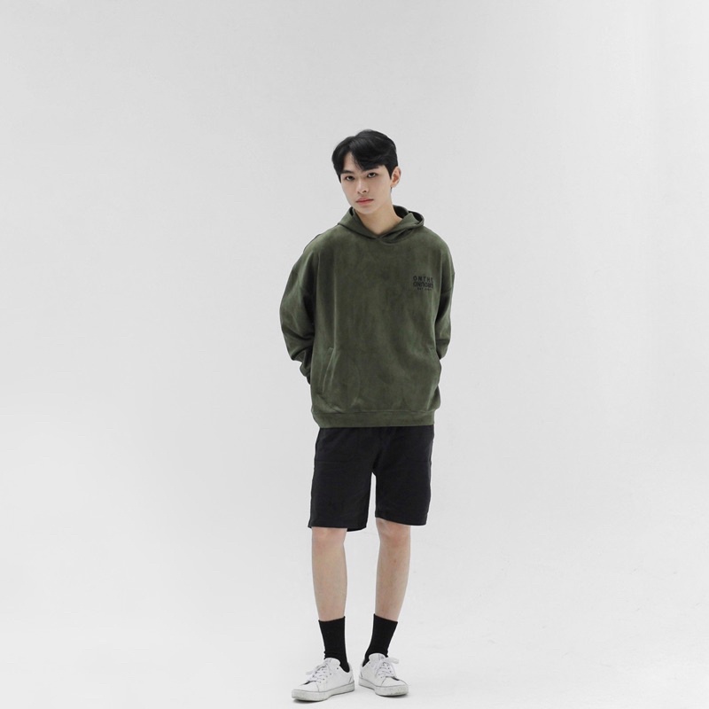 OTG UPSIDE DOWN SUEDE HOODIE - Moss Green Ver | Áo hoodie oversize chất liệu da lộn