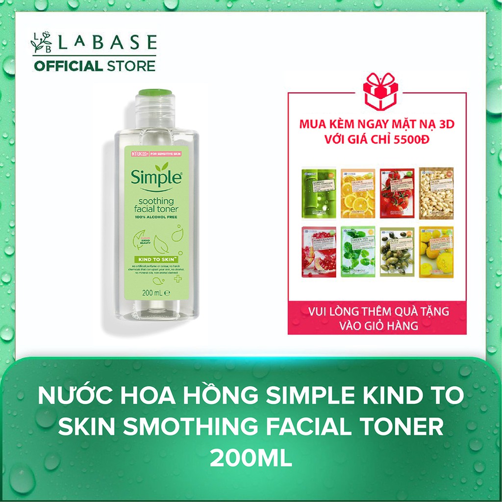 Nước Hoa Hồng Simple Kind to Skin Soothing Facial Toner 200ml [Hàng nhập khẩu chính hãng]