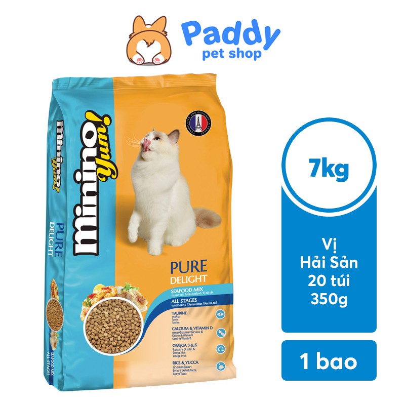 [7kg] Hạt Minino YUM Cho Mèo Mọi Lứa Tuổi Vị Hải Sản (20 túi 350g)