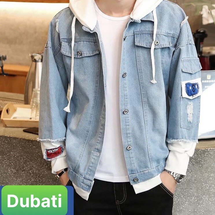 ÁO KHOÁC JEAN CHẤT BÒ NAM NỮ CÓ NÓN NỈ WASH RÁCH THỜI TRANG CAO CẤP- DUBATI FASHION
