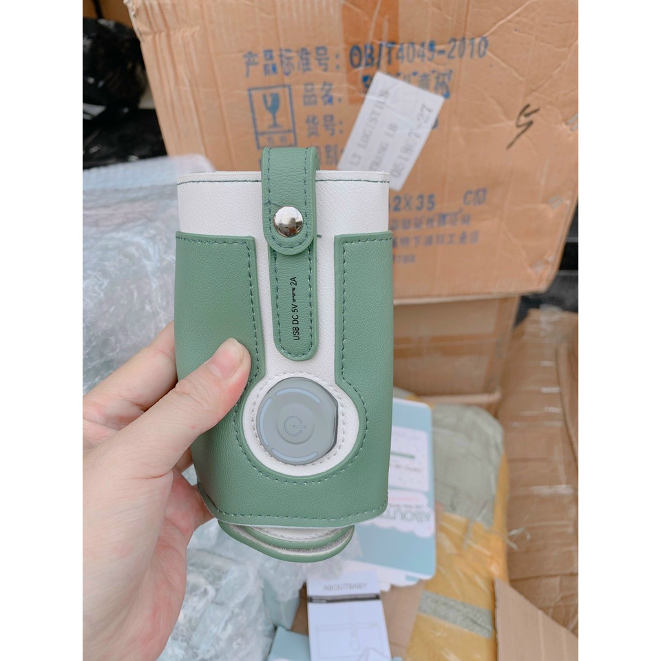Túi hâm/ Túi ủ ấm bình sữa bằng da cao cấp ABOUTBABY, điều chỉnh 3 chế độ sưởi ấm